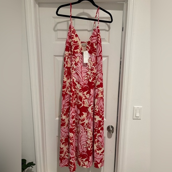 Abercrombie & Fitch Beaded Flowy Midi Dress Linen Blend Floral Size Large  NWT - Picture 15 of 15